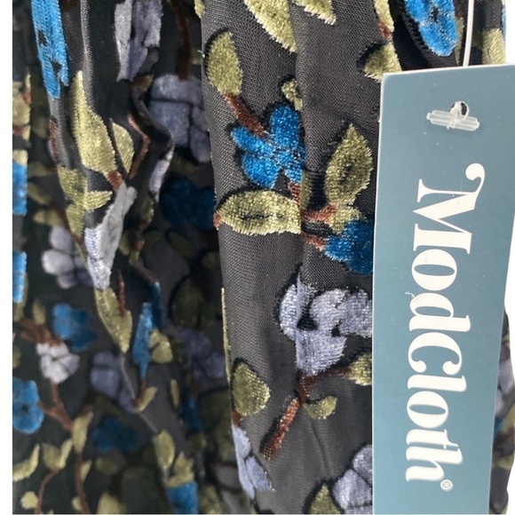 Modcloth Black Blue Burnout Velvet Faux Wrap Kaftan Midi Dress Size Small NWT - Picture 4 of 7